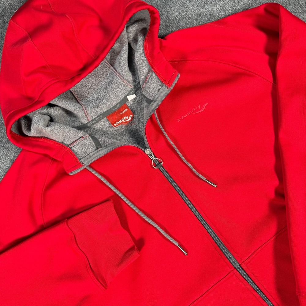 Saucony Mens Red Full Zip Fleece Lined Athletic Hoodie XL 80583-RCR E11 #4243